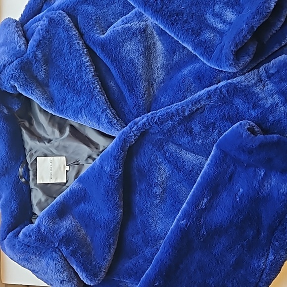 Avec Les Filles Royal Blue Mob Wife Notched Faux Fur Jacket L NWOT - Picture 2 of 8